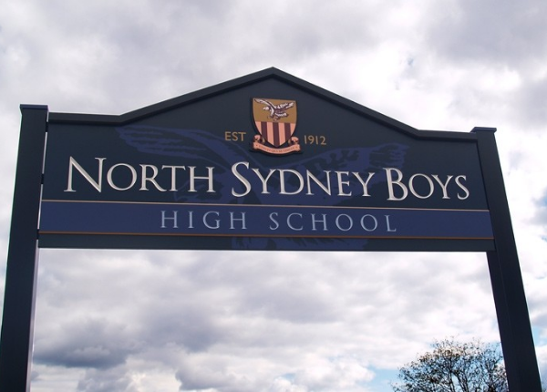 Entrance sign of North Sydney Boys High School, established in 1912, one of the many educational institutions serviced by Mechair Engineering Solutions